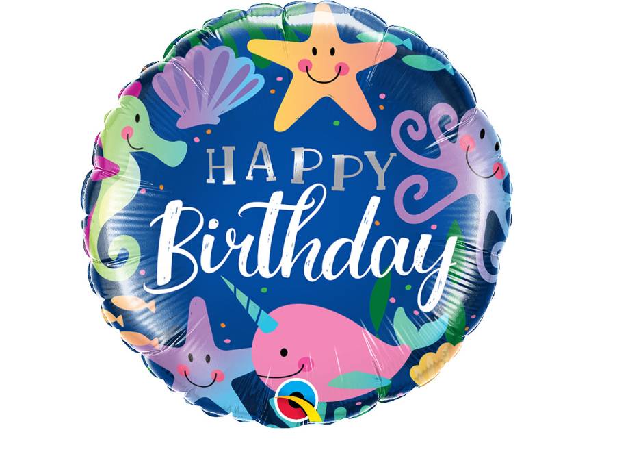 Palloncino Metalfoil Happy Birthday In Fondo al Mar 18" 46cm