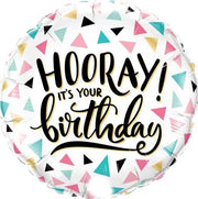 Palloncino Metalfoil Hooray! It's Your Birthday Bianco 18" 46cm