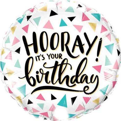 Palloncino Metalfoil Hooray! It's Your Birthday Bianco 18" 46cm