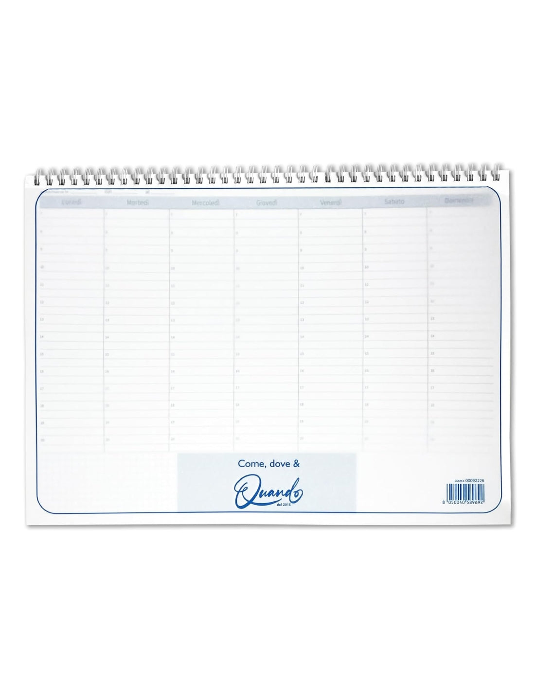 Planning Settimanale Spiralato Non Datato Quando 34x24cm