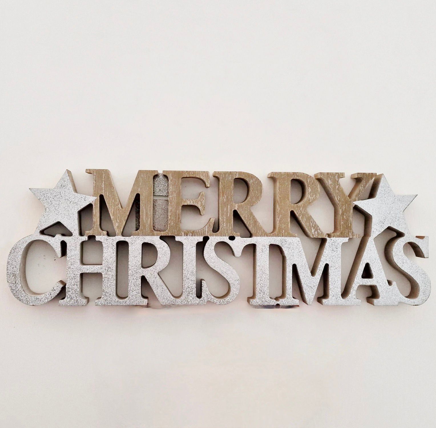 Addobbo Natale Scritta Merry Christmas Effetto Legno 40cm