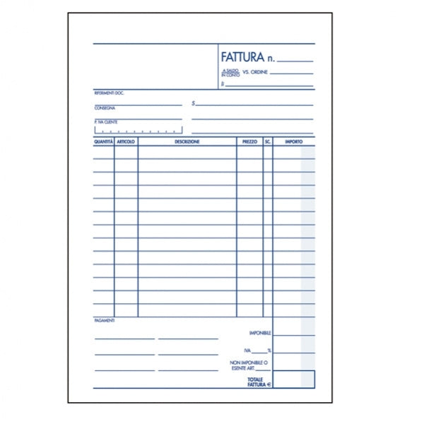 Blocco Fatture Una Aliquota Duplice Copia 15x21 cm
