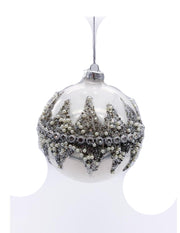 Pallina Albero Di Natale In Vetro Bianco Perla Con Brillantini 10cm