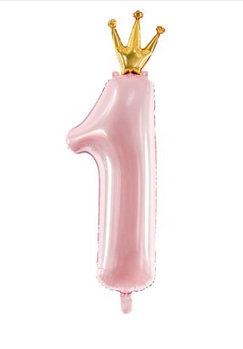 Palloncino "1" Mylar Rosa con Corona 35" 90cm