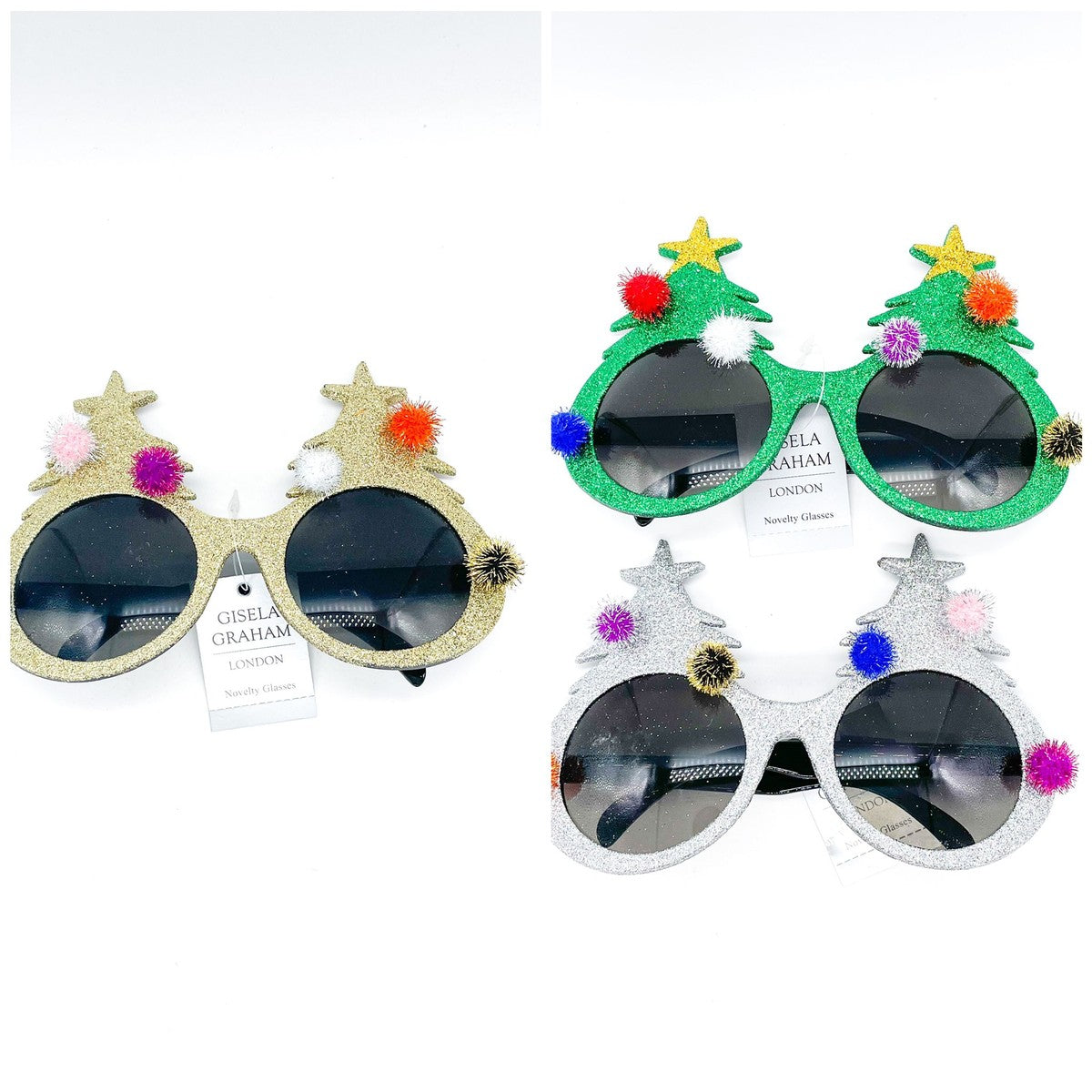 Occhiali A Tema Natalizio Con Glitter E Alberi