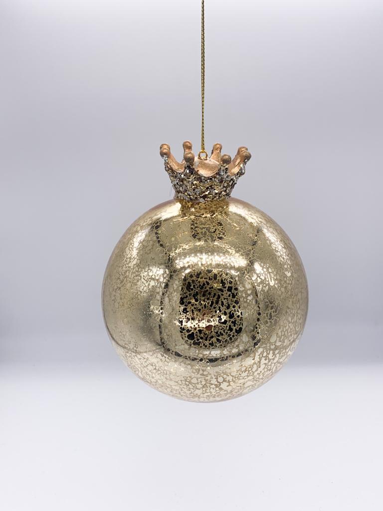 Pallina Albero Di Natale In Vetro Oro Trasparente Con Corona 10cm