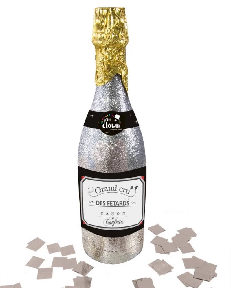 Cannone Champagne Spara Coriandoli Argento 32cm