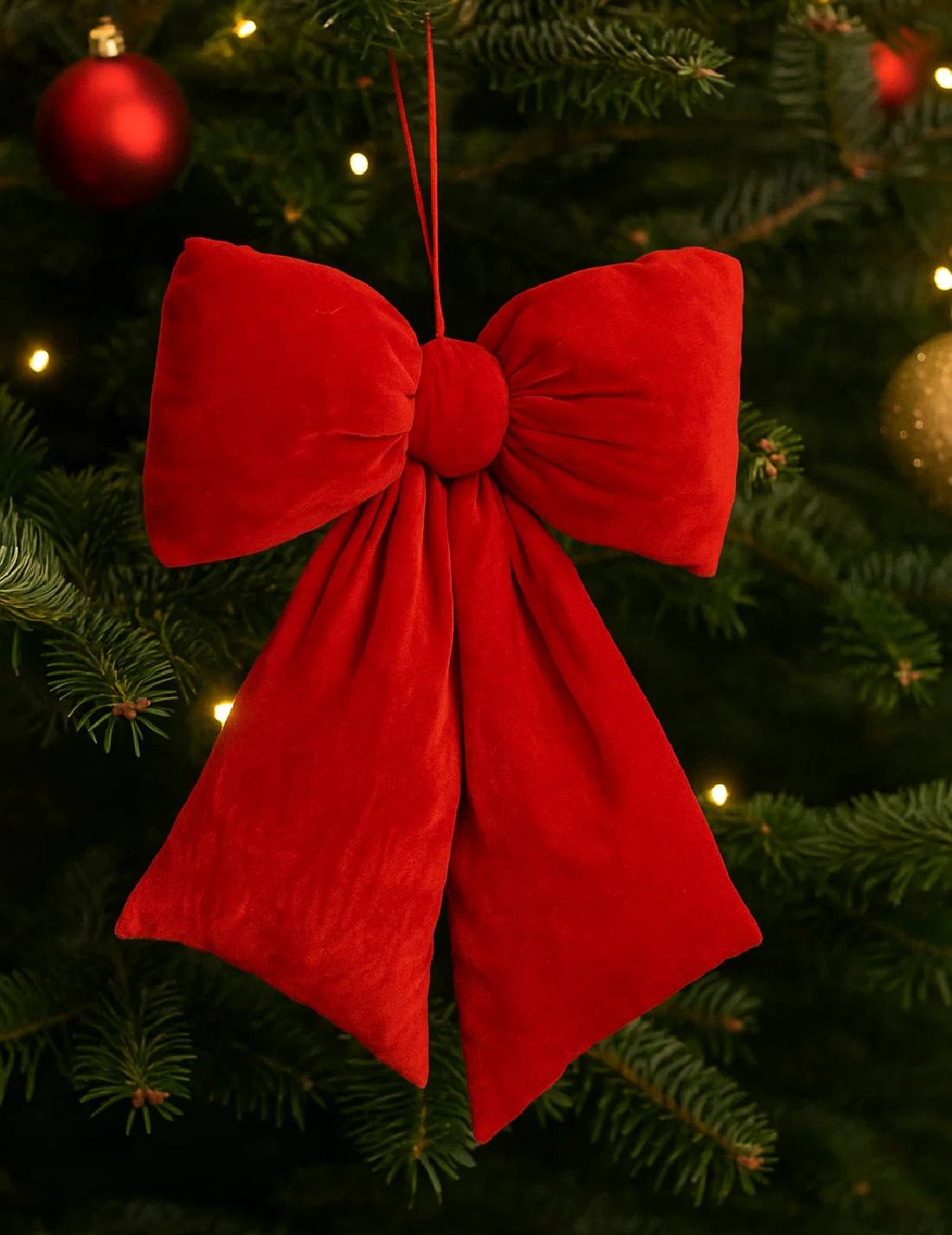 Addobbo Albero Di Natale Fiocco In Velluto Rosso 36cm