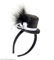 Mini Cilindro Glitter Con Piume E Gemma - Nero