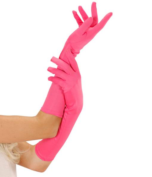 Guanti In Raso Elastan Lunghi Fucsia 40cm