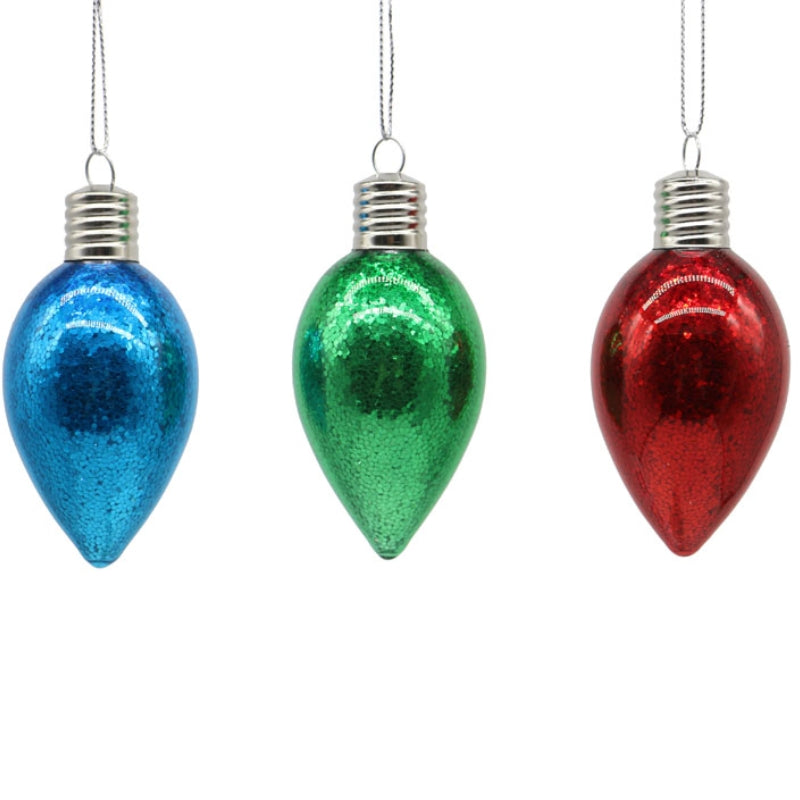 Pallina Albero Di Natale In Vetro Lampadina Colorata 8cm Assortita