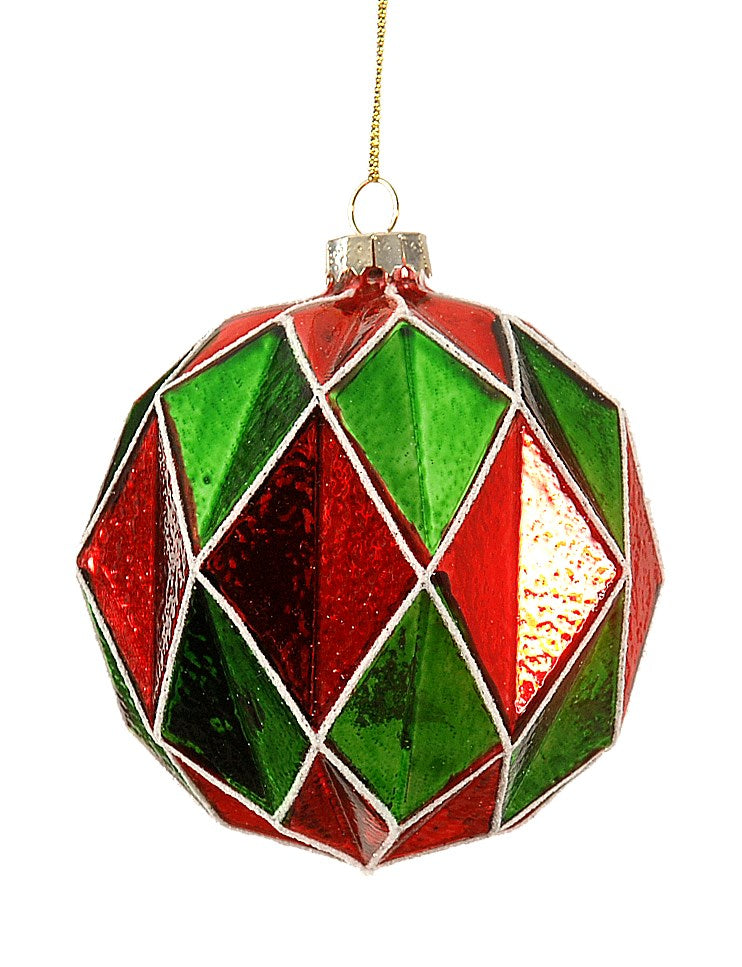 Pallina Albero Di Natale In Vetro Prisma Verde E Rossi 10cm