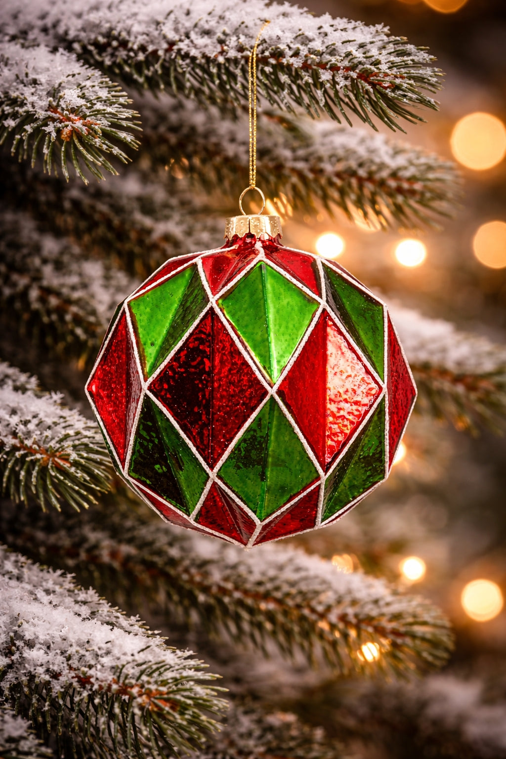 Pallina Albero Di Natale In Vetro Prisma Verde E Rossi 10cm