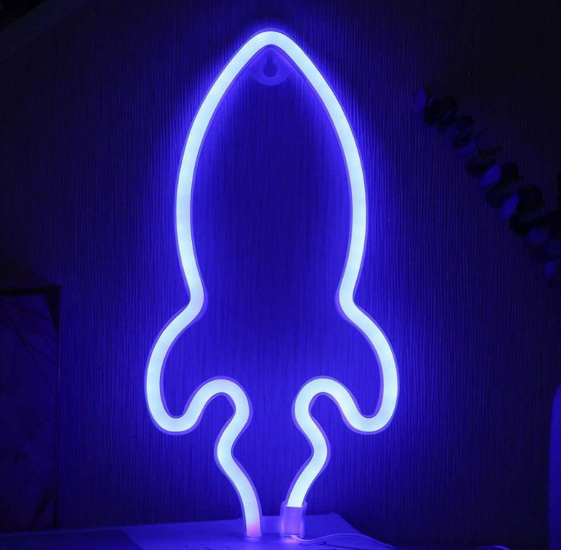 Lampada Insegna Neon Led Blu Razzo