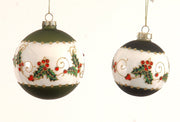 Pallina Albero Di Natale In Vetro Verde E Fascia Bianca 10cm