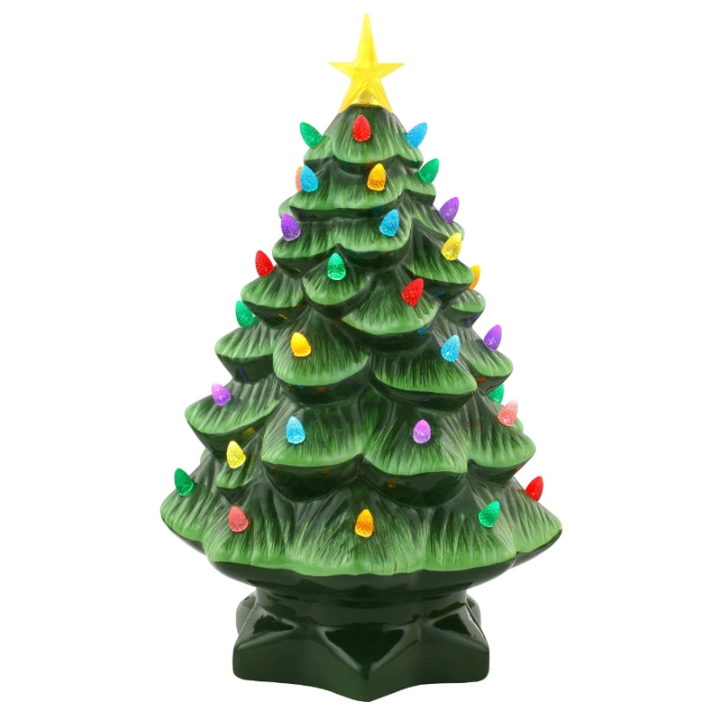 Addobbo Natale Albero In Ceramica Verde Luminoso 35x22cm