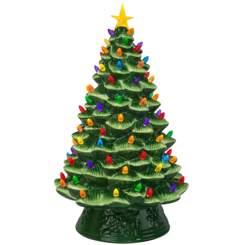 Addobbo Natale Albero In Ceramica Verde Luminoso 25x46cm