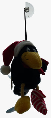 Peluche Natale Corvo Con Ventosa Sciarpa E Cappello