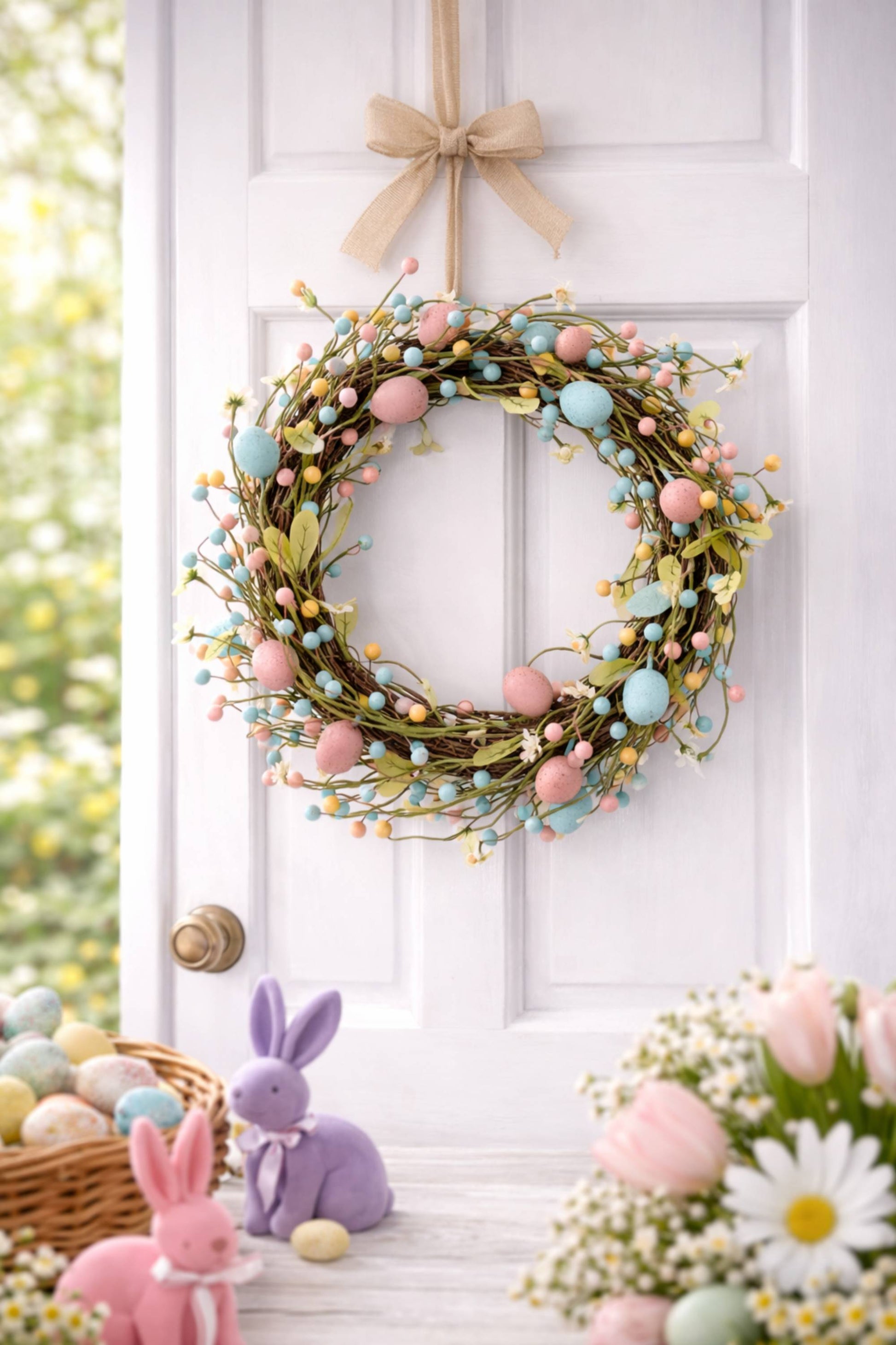 Fuoriporta Ghirlanda Di Pasqua Con Uova Colorate 45cm