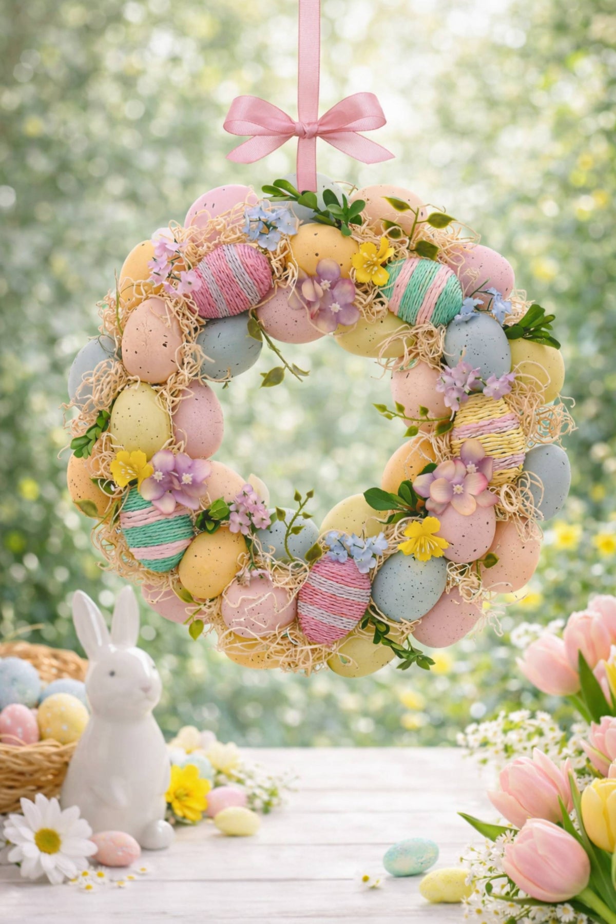 Fuoriporta Ghirlanda Di Pasqua Con Uova Colorate 30cm