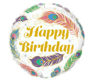 Palloncino Metalfoil Happy Birthday Piume Pavone 18" 46cm