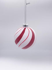 Pallina Albero Di Natale in Vetro Bianca E Rossa Opaca Con Glitter 8cm