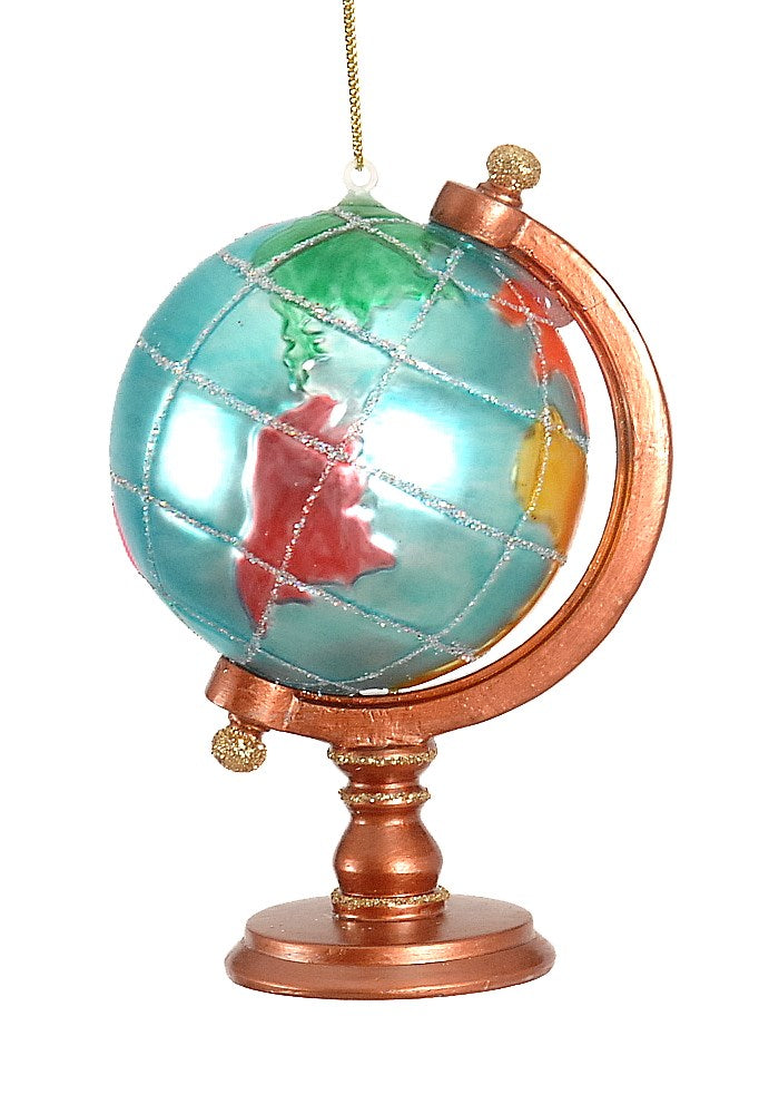 Pallina Albero Di Natale In Vetro Mappamondo 12,5cm