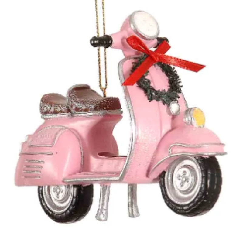 Addobbo Albero Di Natale In Resina Vespa Rosa Con Ghirlanda 8cm