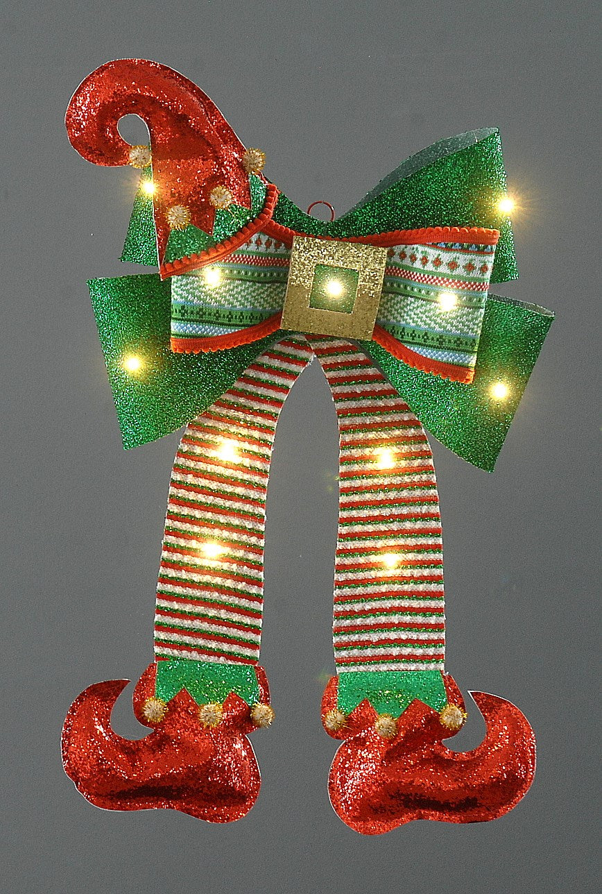 Fiocco Natalizio Gambe Di Elfo Con Luci A Led 60cm