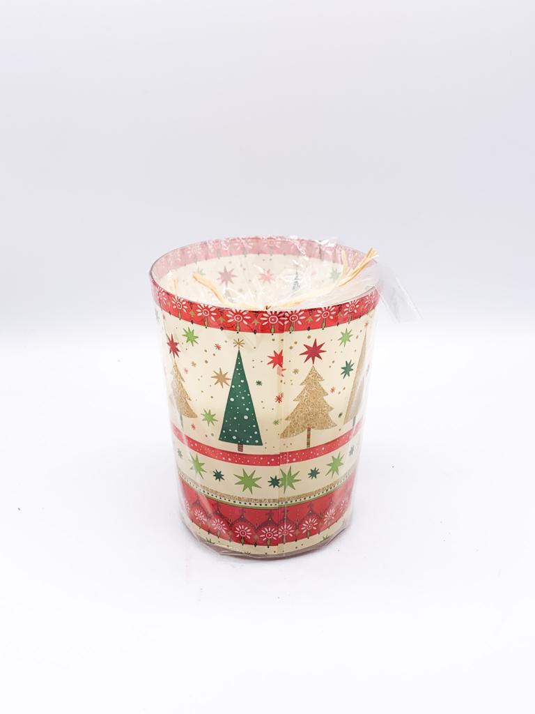 Candela Natalizia In Bicchiere Di Vetro Decorata Con Alberi Di Natale