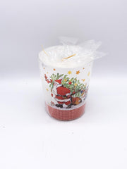 Candela Natalizia In Bicchiere Di Vetro Babbo Natale Con Doni 10cm