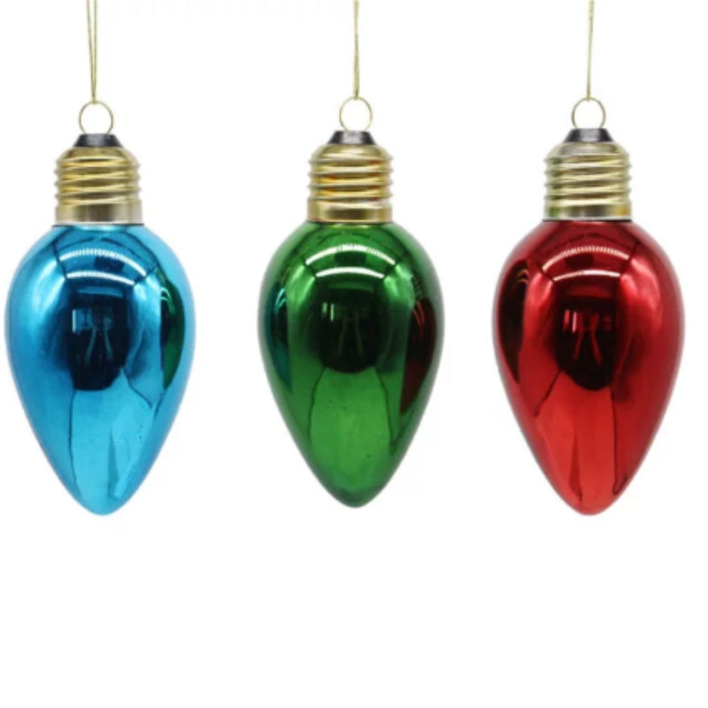 Pallina Albero Di Natale In Vetro Lampadina Lucida Colorata 8cm Assortita