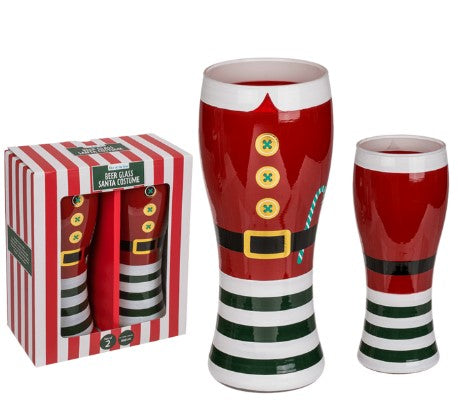 Box 2 Bicchieri Da Birra Con Fantasia Vestito Di Babbo Natale 460ml 18cm