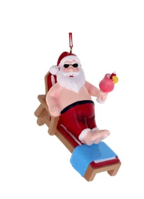 Addobbo Albero Di Natale Con Babbo Natale Sdraiato Su Una Sedia Da Spiaggia Con Cocktail 7,62X6,35X3,81cm