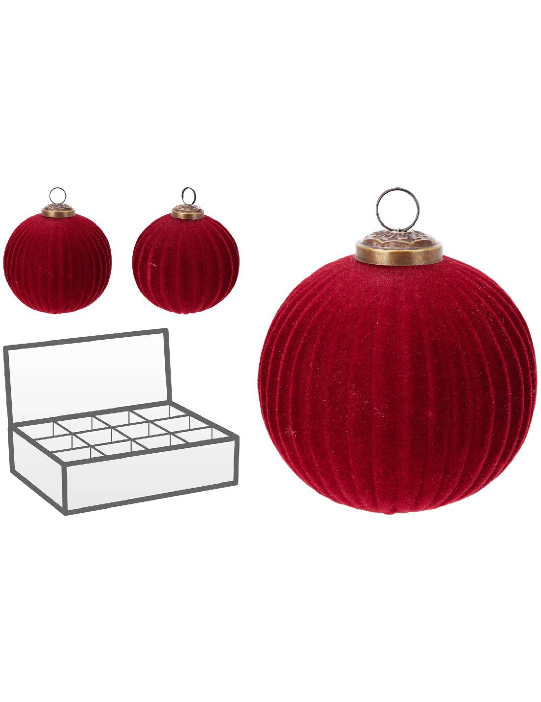 Pallina Albero Di Natale In Velluto Rosso Rigato d10cm