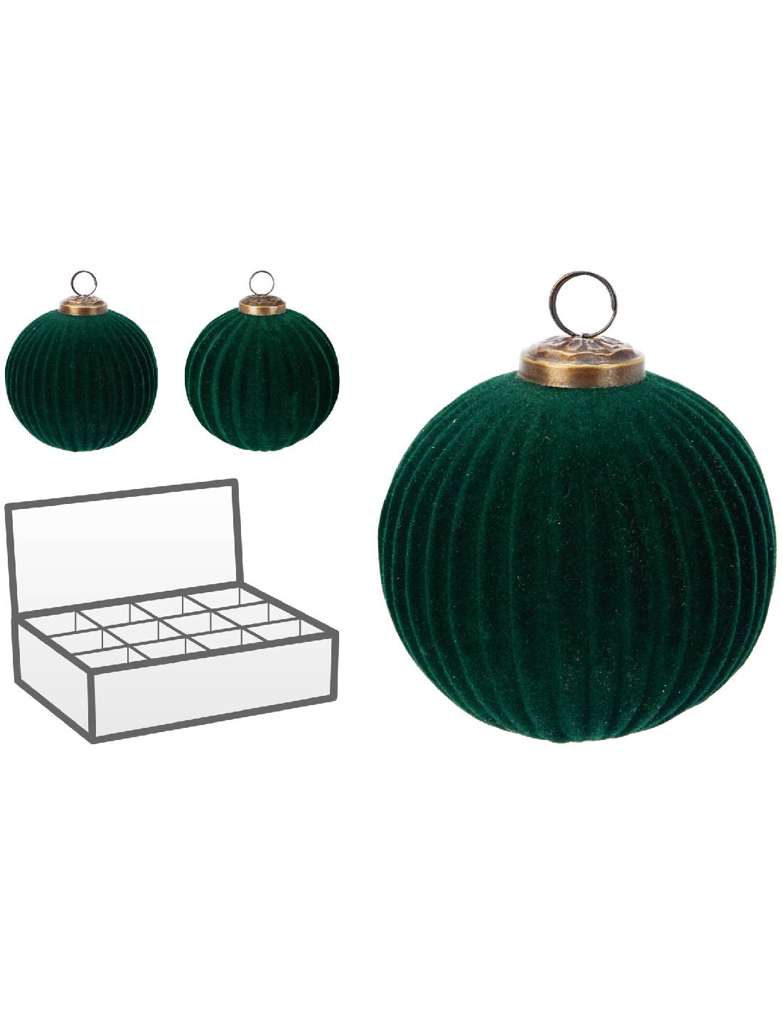 Pallina Albero Di Natale Velluto Verde Rigata d10cm