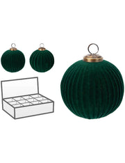Pallina Albero Di Natale Velluto Verde Rigata d10cm