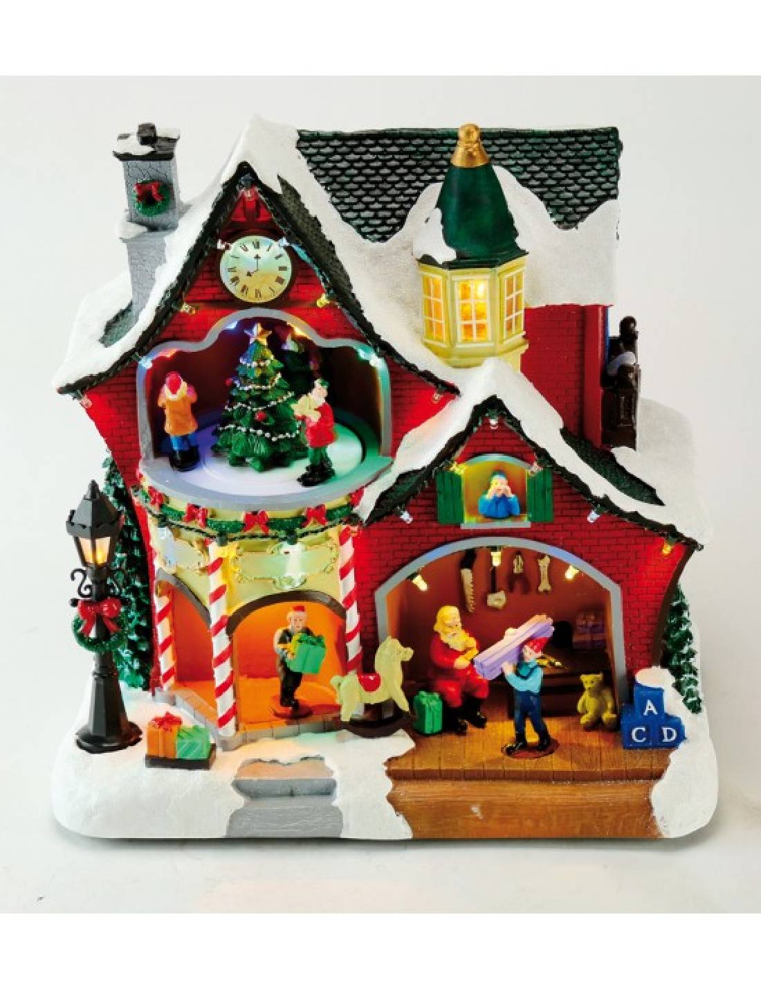 Carillon Di Natale Scenario Festivo Animato LED 26cm