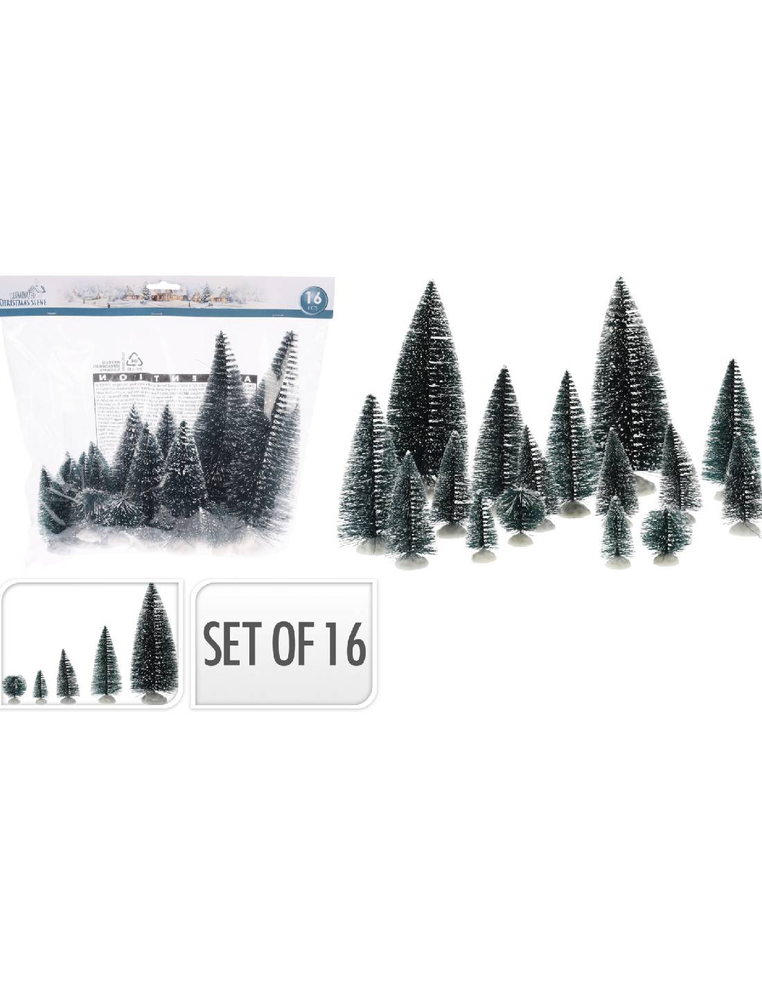 Set 16pz Addobbi Di Natale Pini Innevati