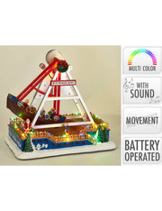 Carillon Villaggio Di Natale Giostra Nave Pirata Con Suono Luci E Movimento 33cm