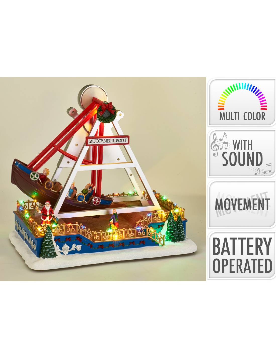 Carillon Villaggio Di Natale Giostra Nave Pirata Con Suono Luci E Movimento 33cm