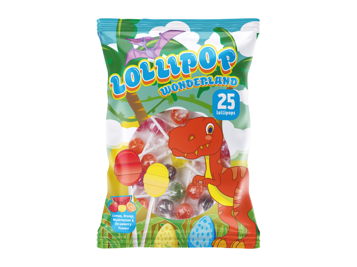 Confezione 25 Lecca Lecca Vari Gusti Lollipop Wonderland Dinosauri