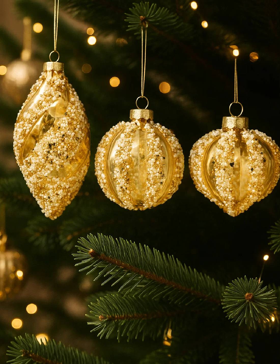 Pallina Albero Di Natale In Vetro Oro Glitter Assortita d8cm