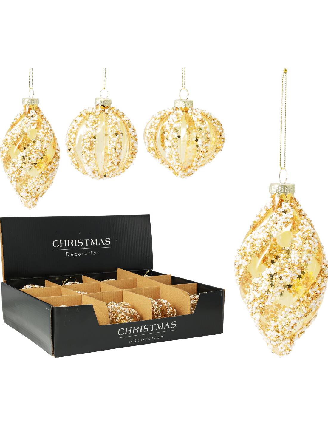 Pallina Albero Di Natale In Vetro Oro Glitter Assortita d8cm