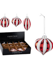 Addobbo Albero Di Natale In Vetro Rosso E Bianco 8cm