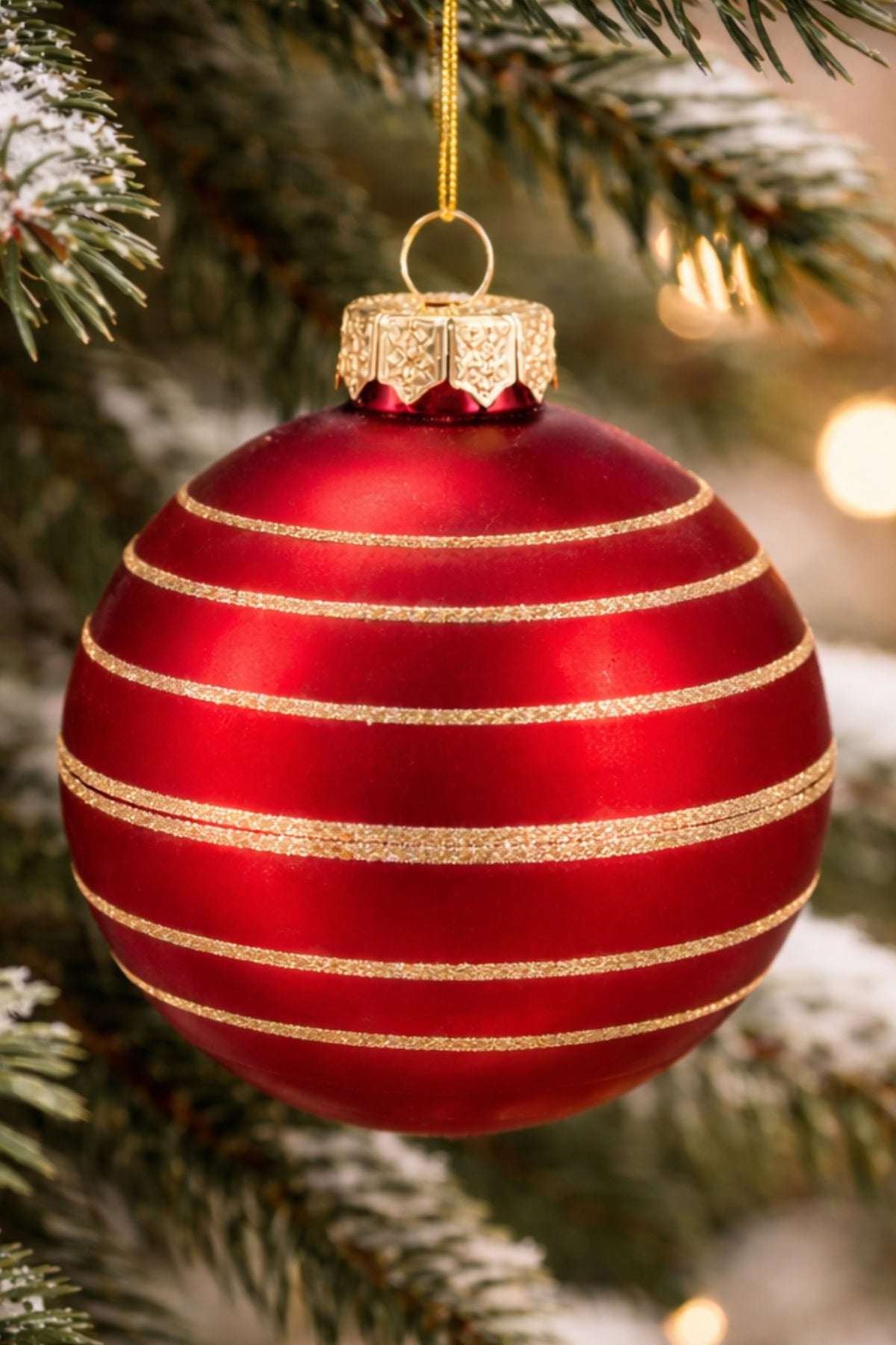 Pallina Albero Di Natale In Vetro Rosso Con Decori Oro d8cm