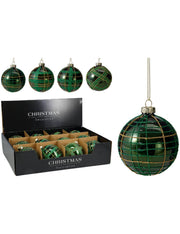 Pallina Albero Di Natale In Vetro Verde Con Decori Oro d8cm