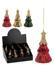 Addobbo Albero Di Natale In Vetro Alberello Con Glitter d12cm
