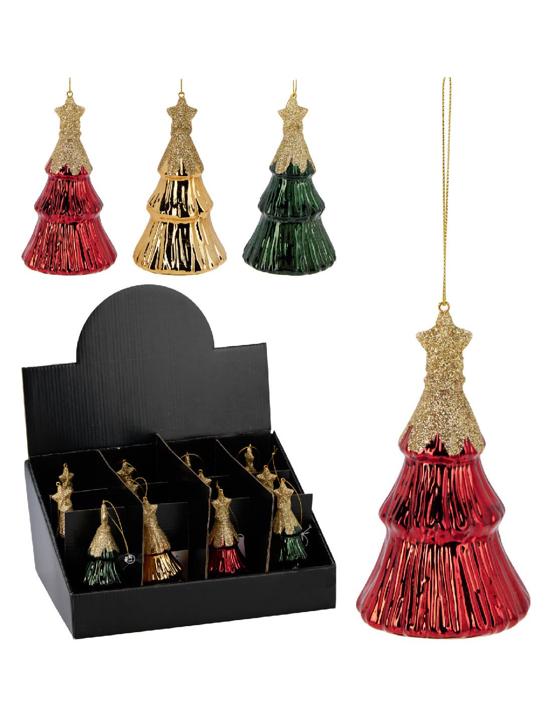 Addobbo Albero Di Natale In Vetro Alberello Con Glitter d12cm