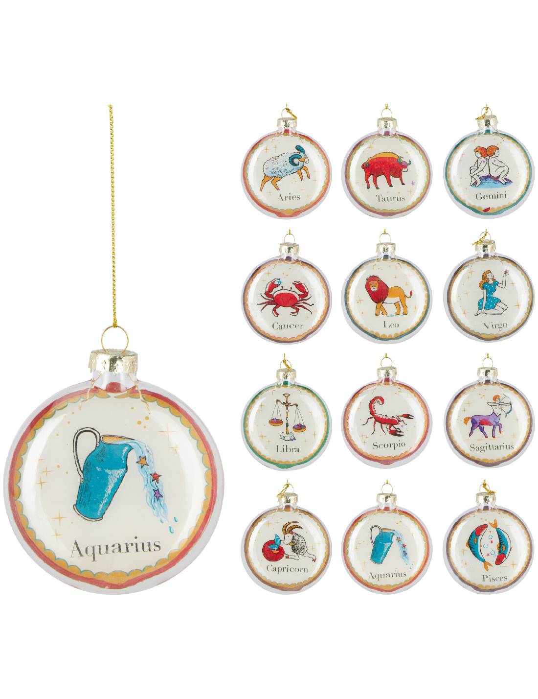 Pallina Albero Di Natale In Vetro Con Segno Zodiacale d8cm